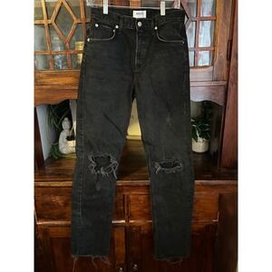 AGOLDE Cherie High Rise‎ Straight Leg Jeans Black Distressed Raw Hem Size 26
